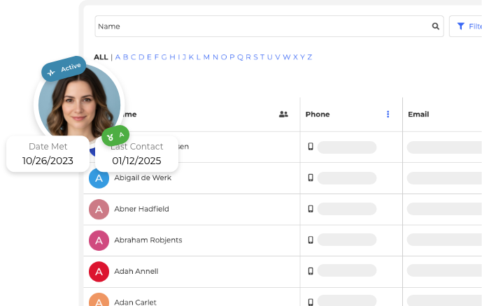 Contact management in Wise Agent CRM showing organized client lists and communication tracking
