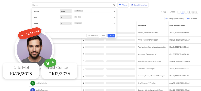 Wise Agent CRM contact list showing organized client records